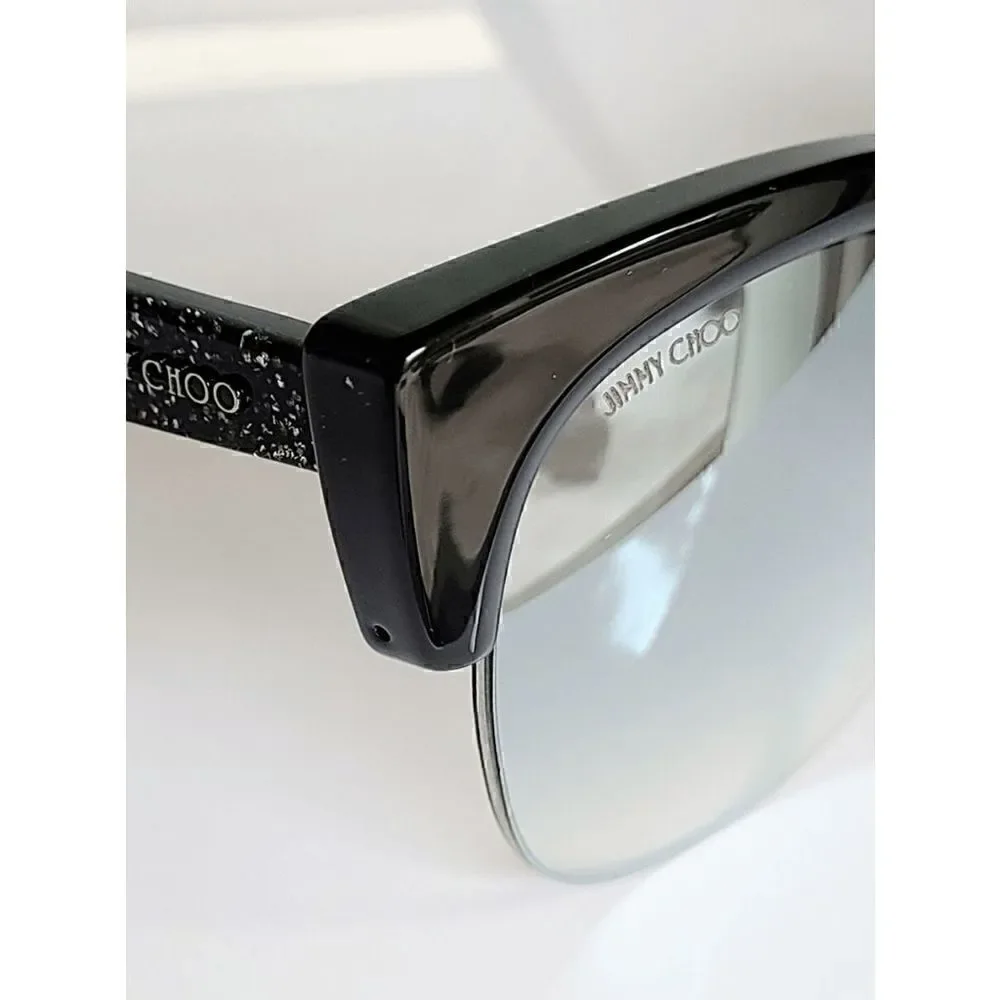 JIMMY CHOO Women's Oval 56mm Priya/S Black Glitter Sunglasses NEW WITH CASE $425